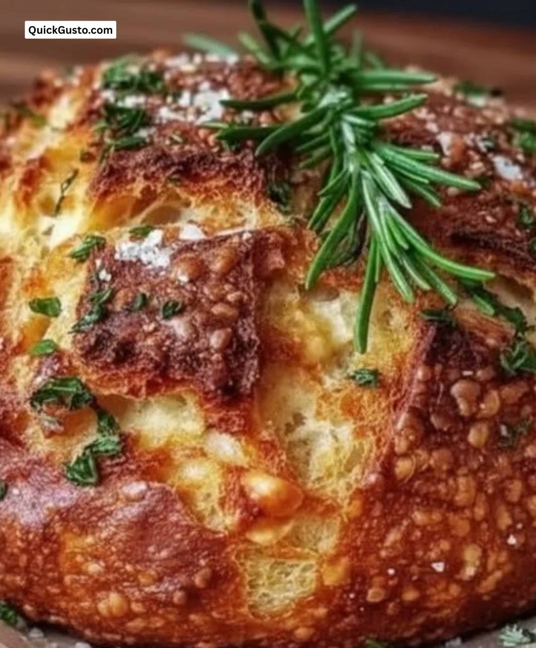 Freshly baked Parmesan Garlic Artisan Bread with a golden crust and aromatic herbs.