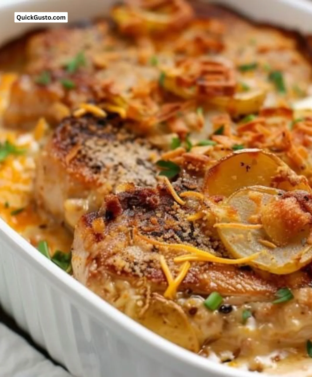 Delicious Pork Chop Casserole baked with vegetables and seasonings
