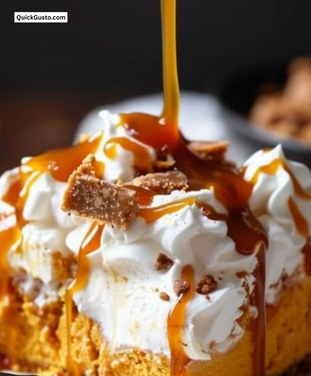 Delicious pumpkin flavored cake topped with cream cheese frosting