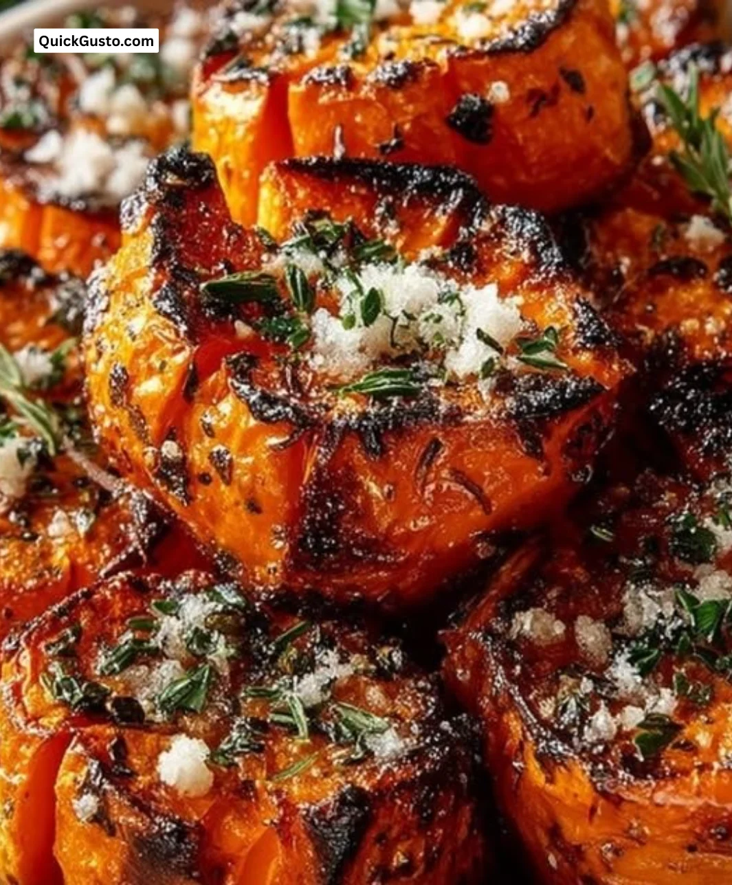 Bowl of roasted sweet potatoes seasoned and ready to serve.