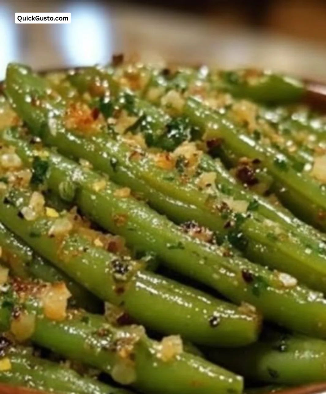 Delicious sautéed garlic butter green beans served as a side dish
