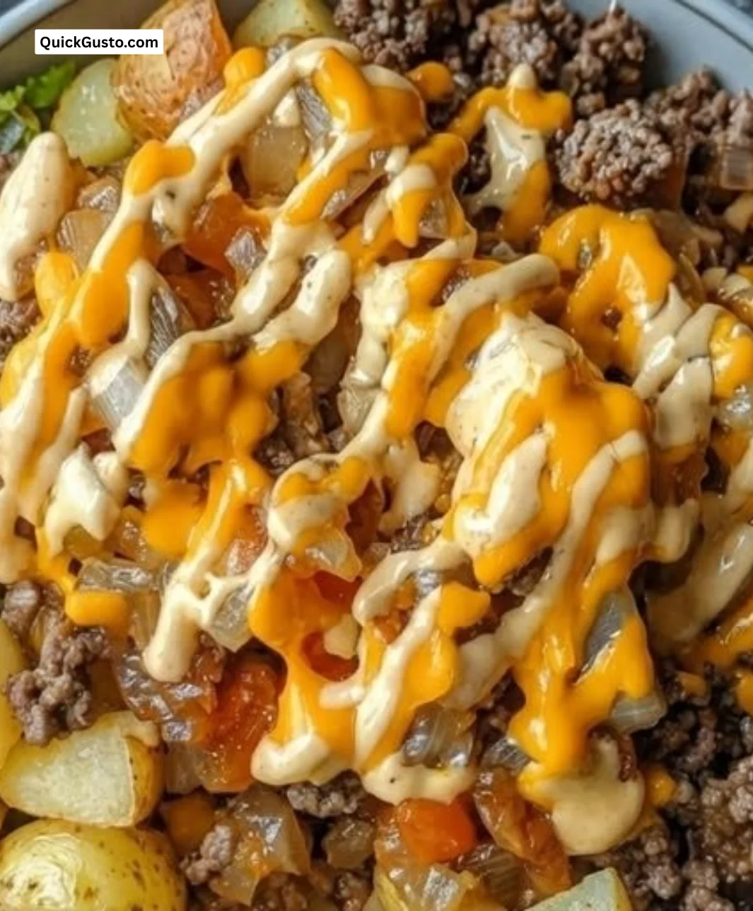 Savory smash burger bowl served in a cozy, one-bowl meal, ideal for weeknights.