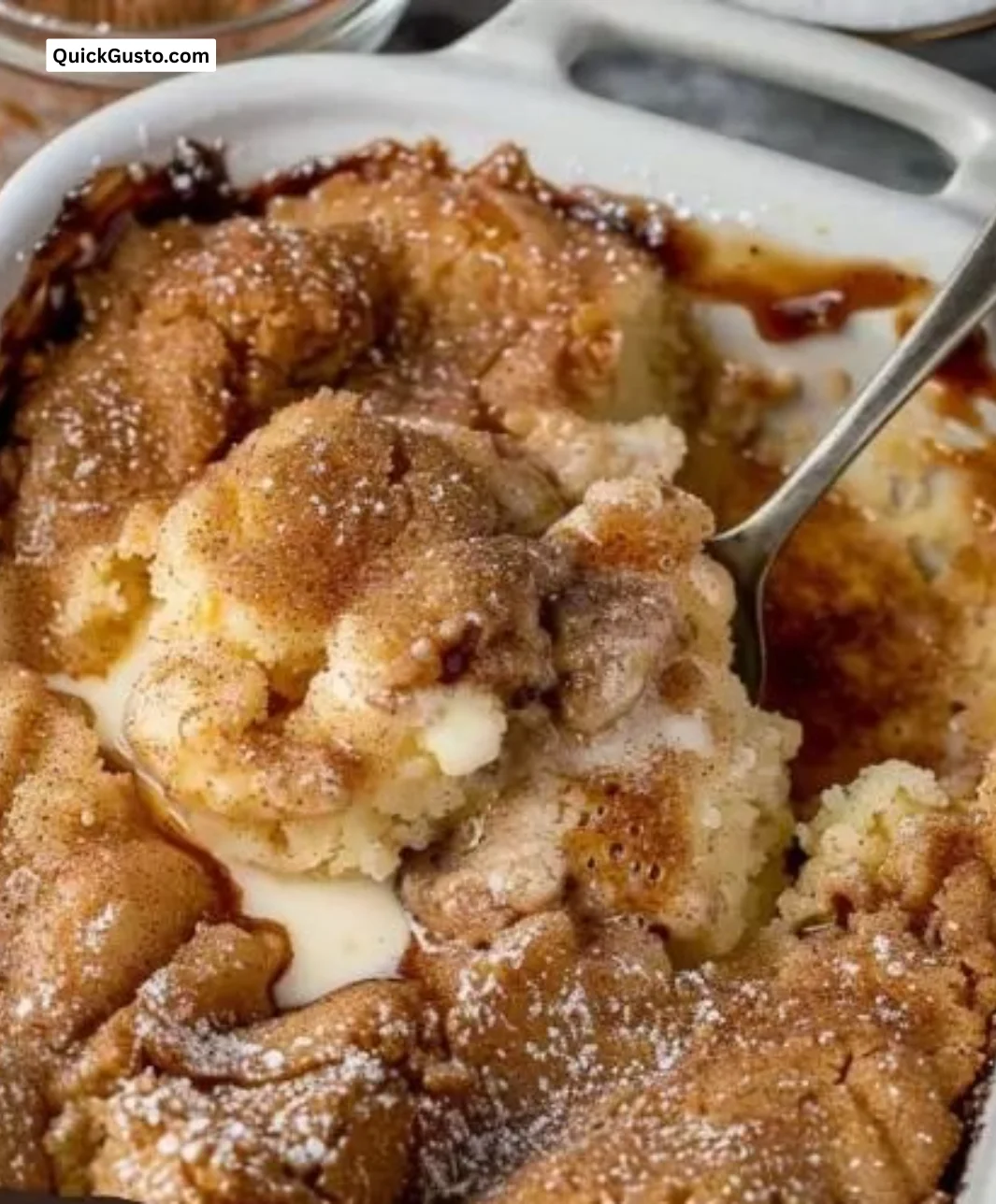 Delicious Snickerdoodle Cobbler dessert with cinnamon and cookie toppings