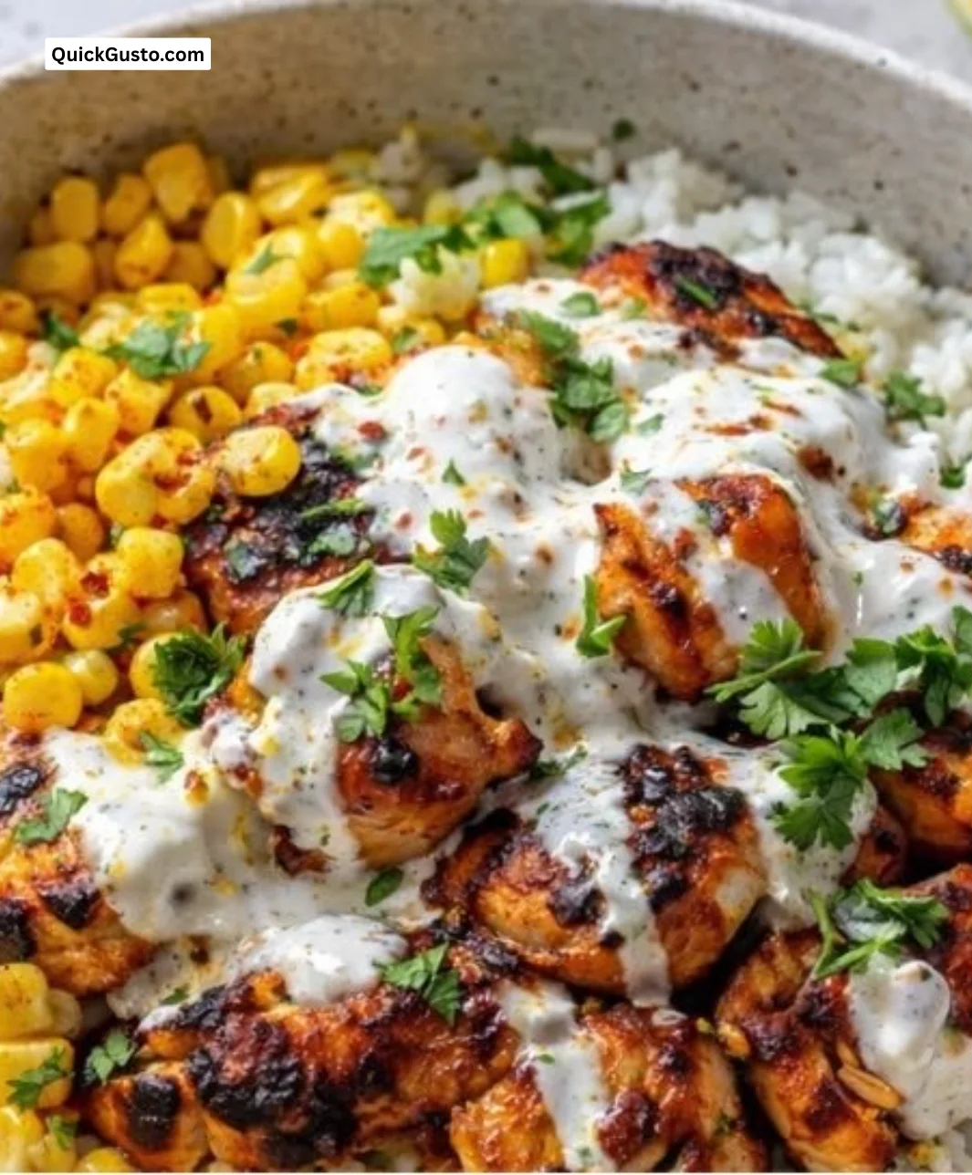 Delicious Street Corn Chicken Rice Bowl served in a cozy setting