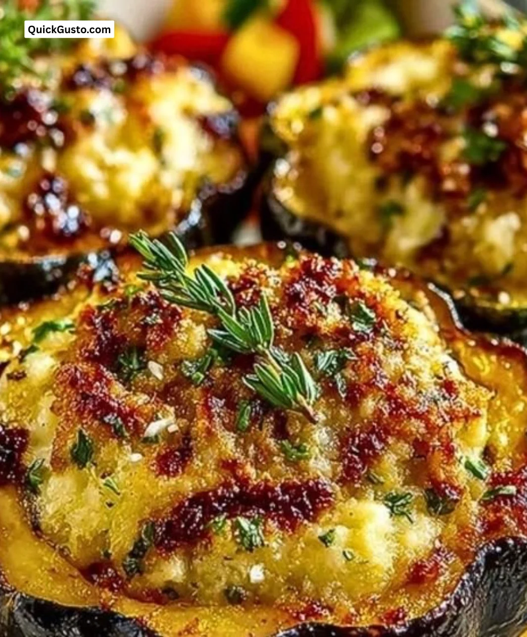 Stuffed acorn squash filled with savory ingredients, baked until tender