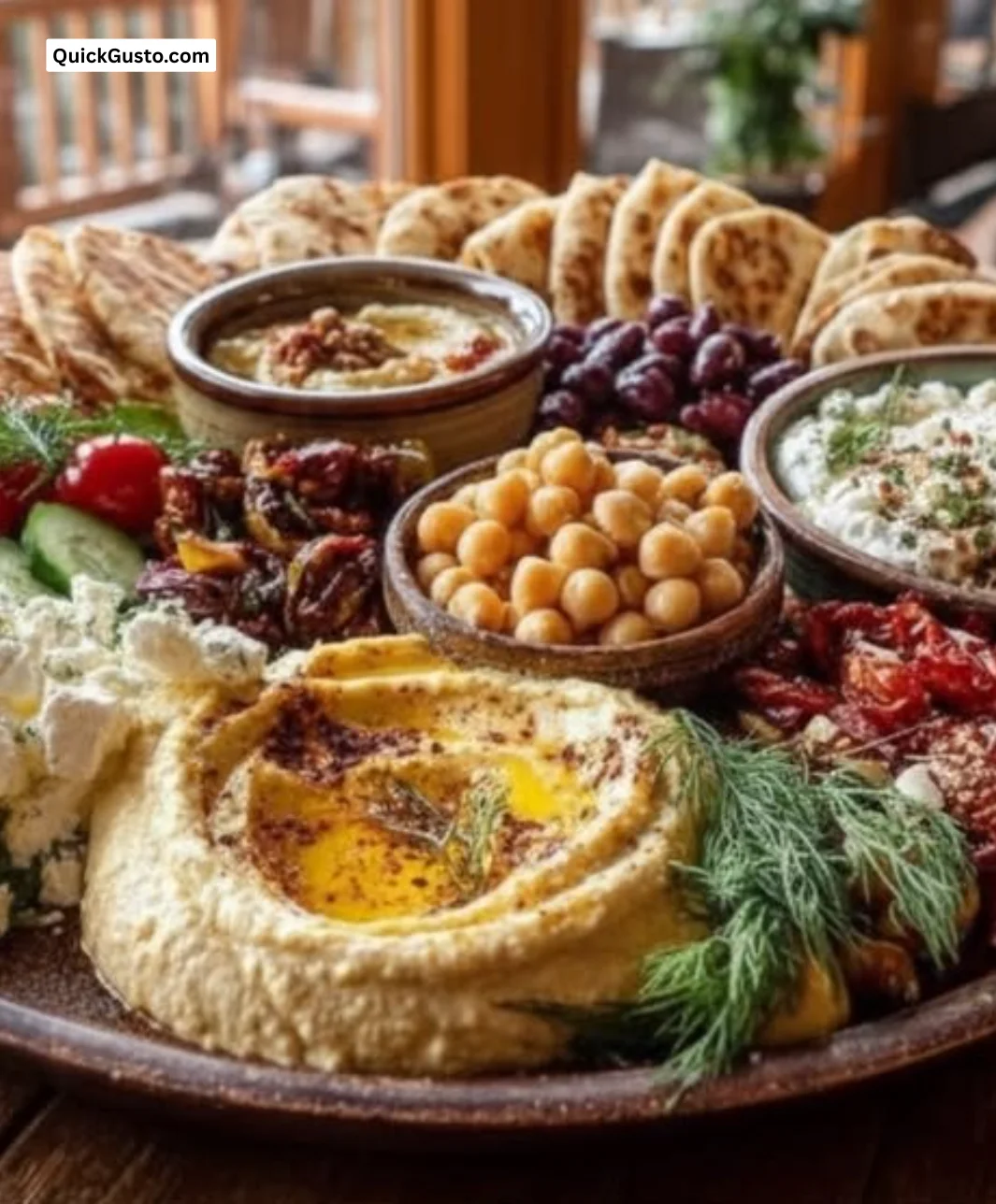 Colorful Mediterranean burrata board garnished with fresh ingredients for sharing.
