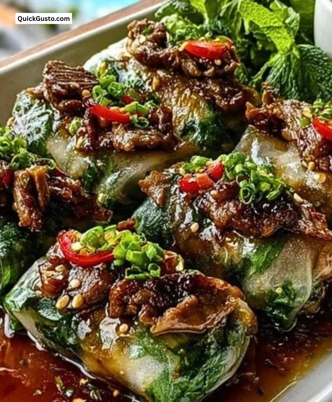 Delicious Thai Basil Beef Rolls with tender beef and fresh basil