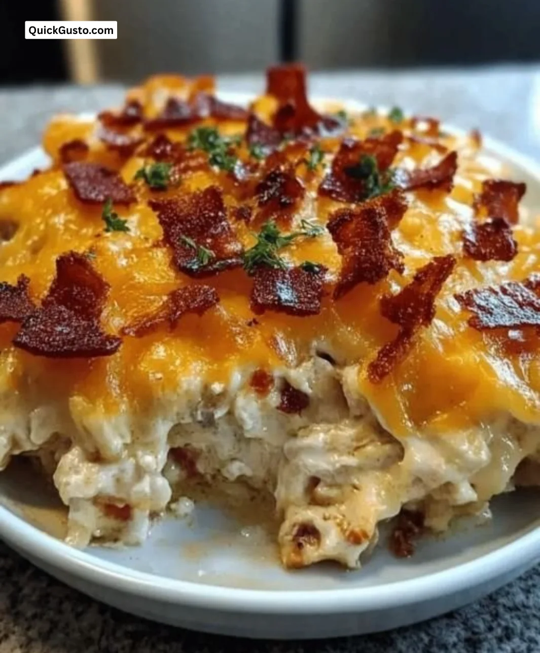 Delicious 25-Minute Crack Chicken Casserole in a baking dish