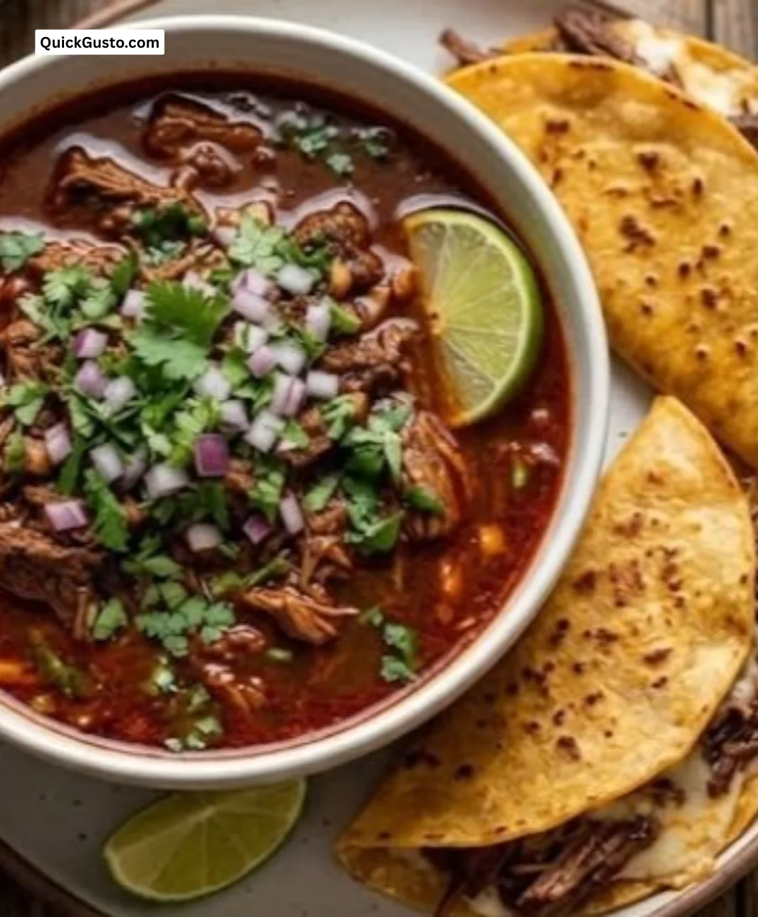 Delicious plate of authentic birria served with fresh ingredients