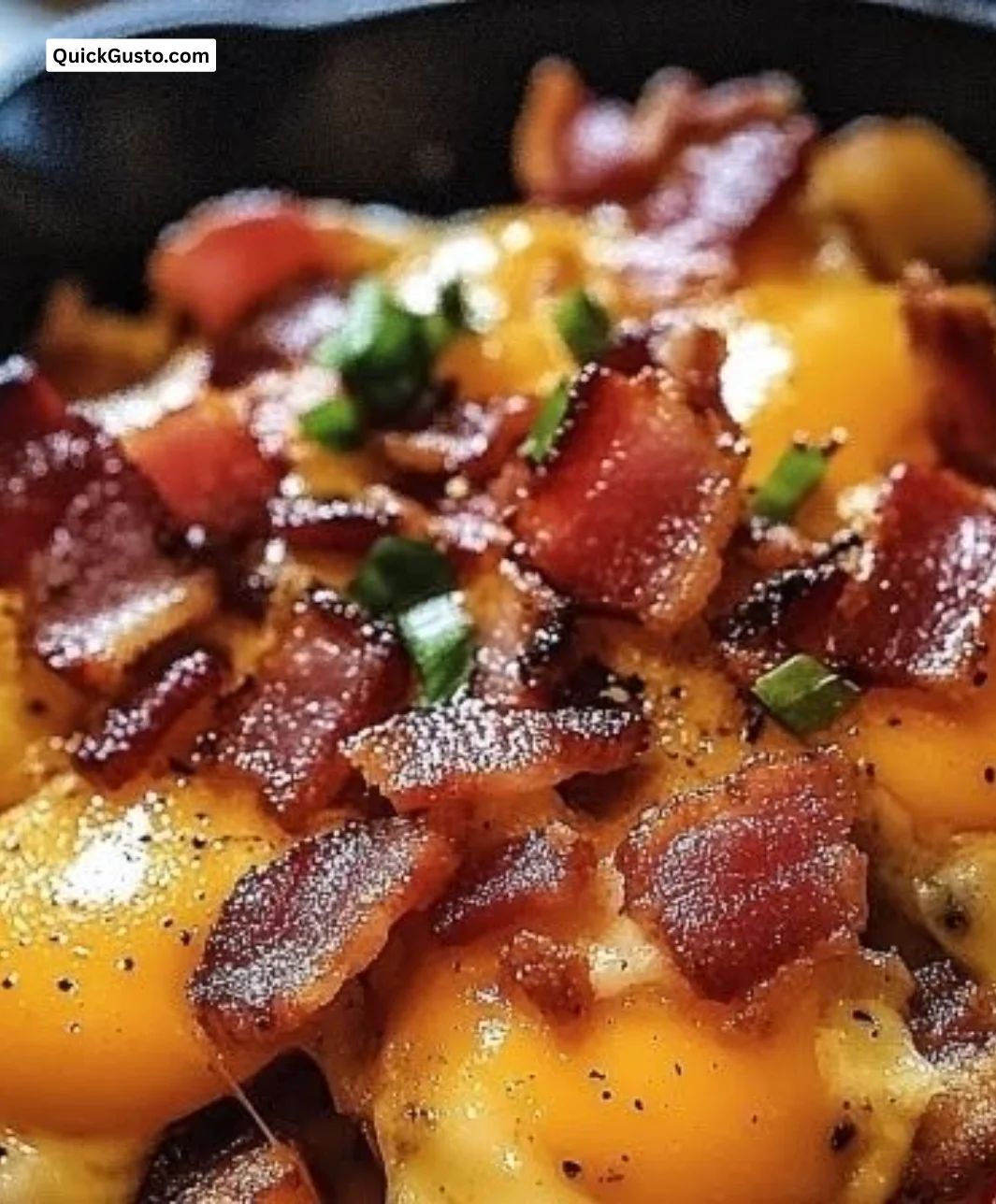 Delicious Bacon Egg and Cheese Breakfast Totchos served in a colorful dish