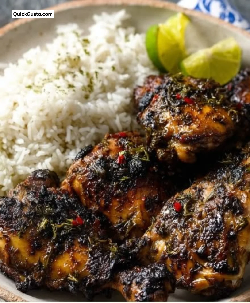Delicious Jamaican Jerk Chicken marinated with spices and grilled to perfection