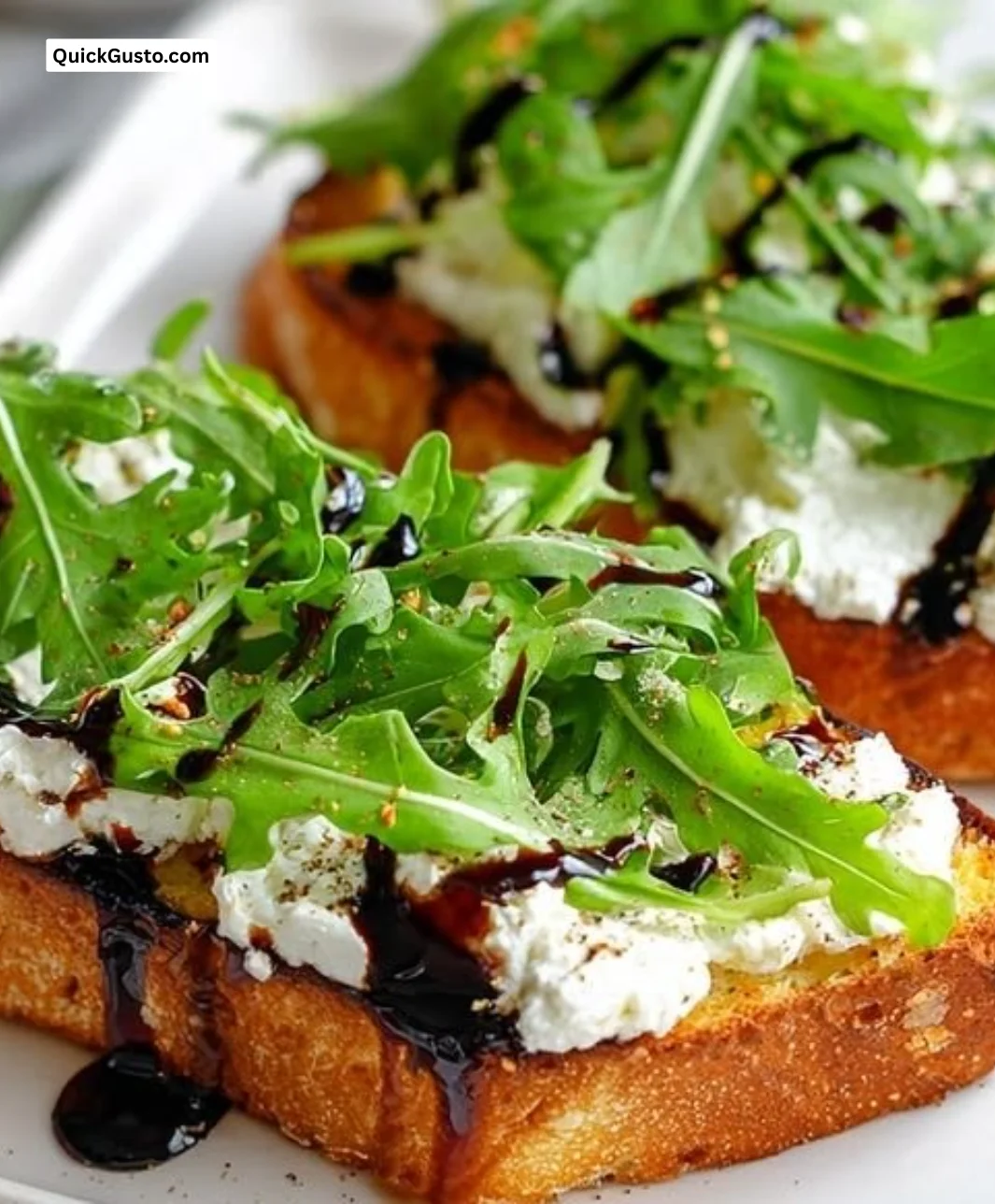 Bright arugula and cottage cheese toast served on a plate
