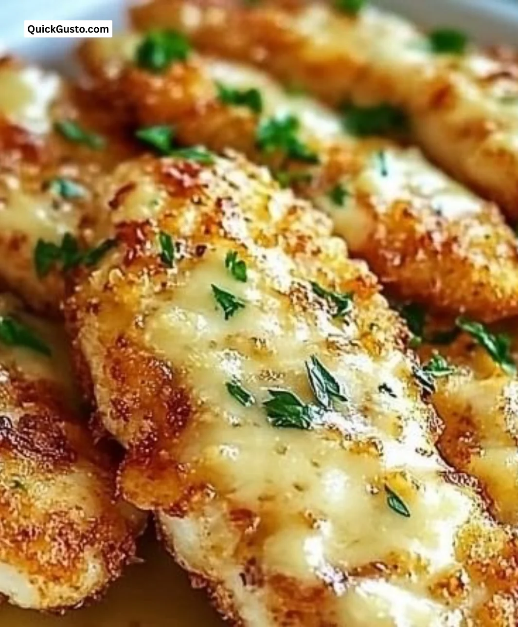 Bright crispy lemon garlic parmesan chicken tenders served on a plate