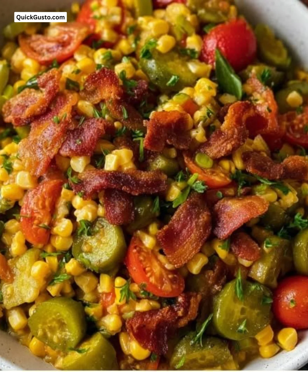 A vibrant bowl of Southern Succotash with fresh okra and seasonal vegetables.