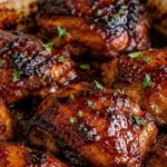 Delicious caramelized BBQ chicken thighs served on a plate