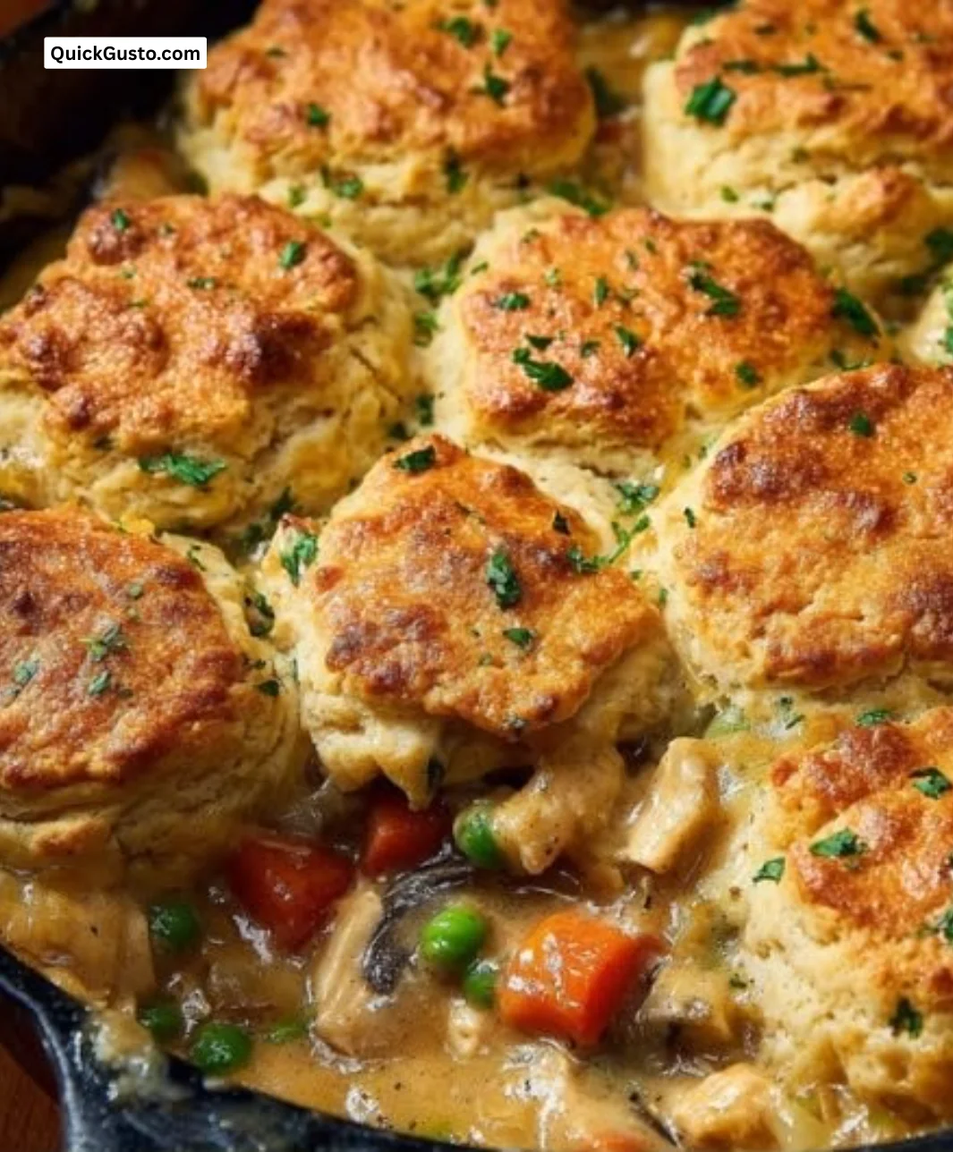 Delicious Chicken Cobbler with tender chicken and flaky biscuit topping
