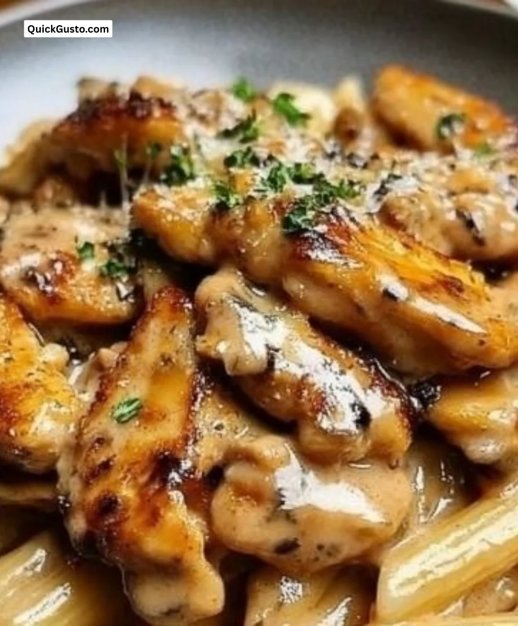 Delicious Chicken Marsala Pasta with rich sauce and tender chicken.