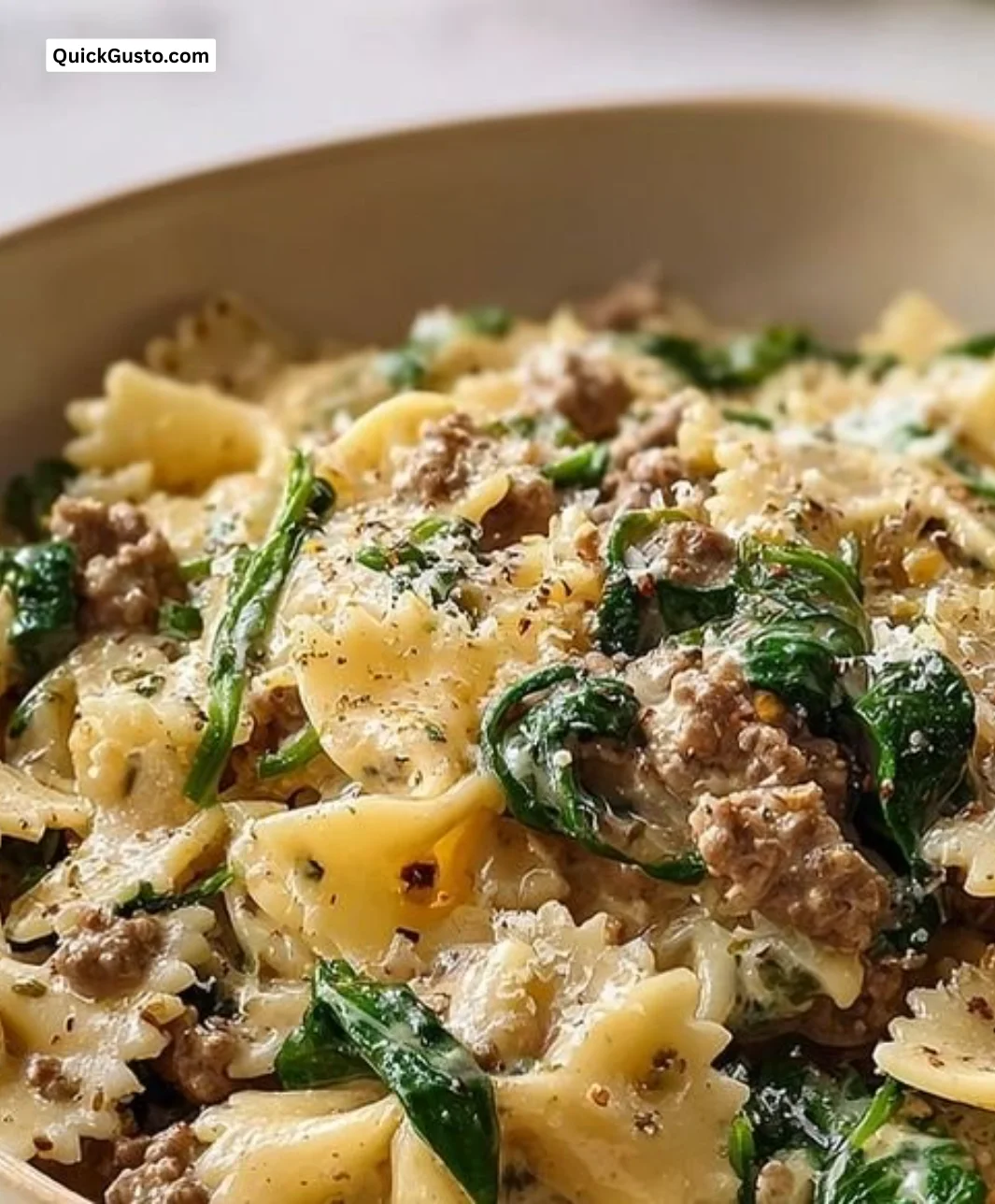 Delicious Crockpot Beef Pasta dish served in a bowl, ready for dinner.