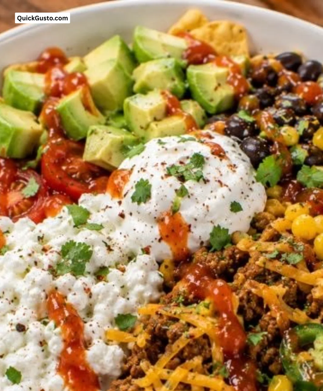 Delicious Cottage Cheese Nacho Bowl with fresh pico and zesty toppings