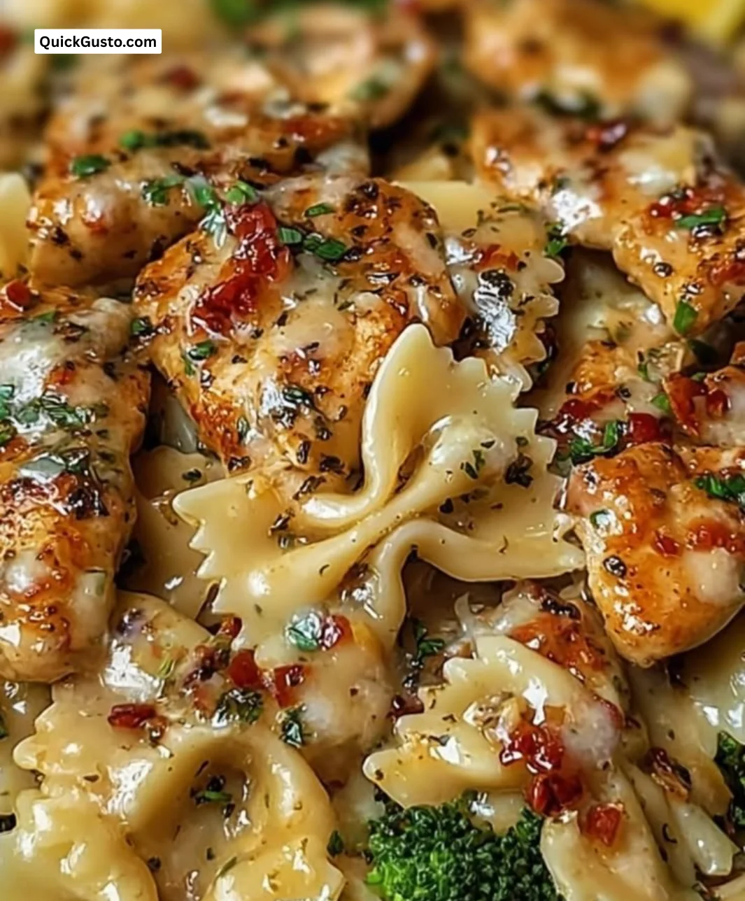 Cowboy Butter Lemon Bowtie Chicken served with Broccoli for a flavorful meal