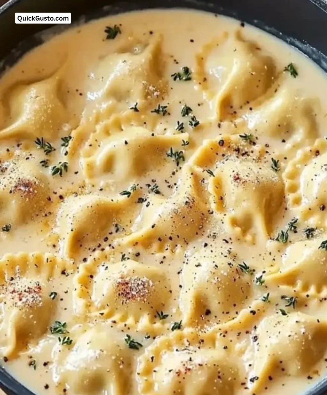 Quick and creamy ravioli sauce served over pasta for a cozy meal.
