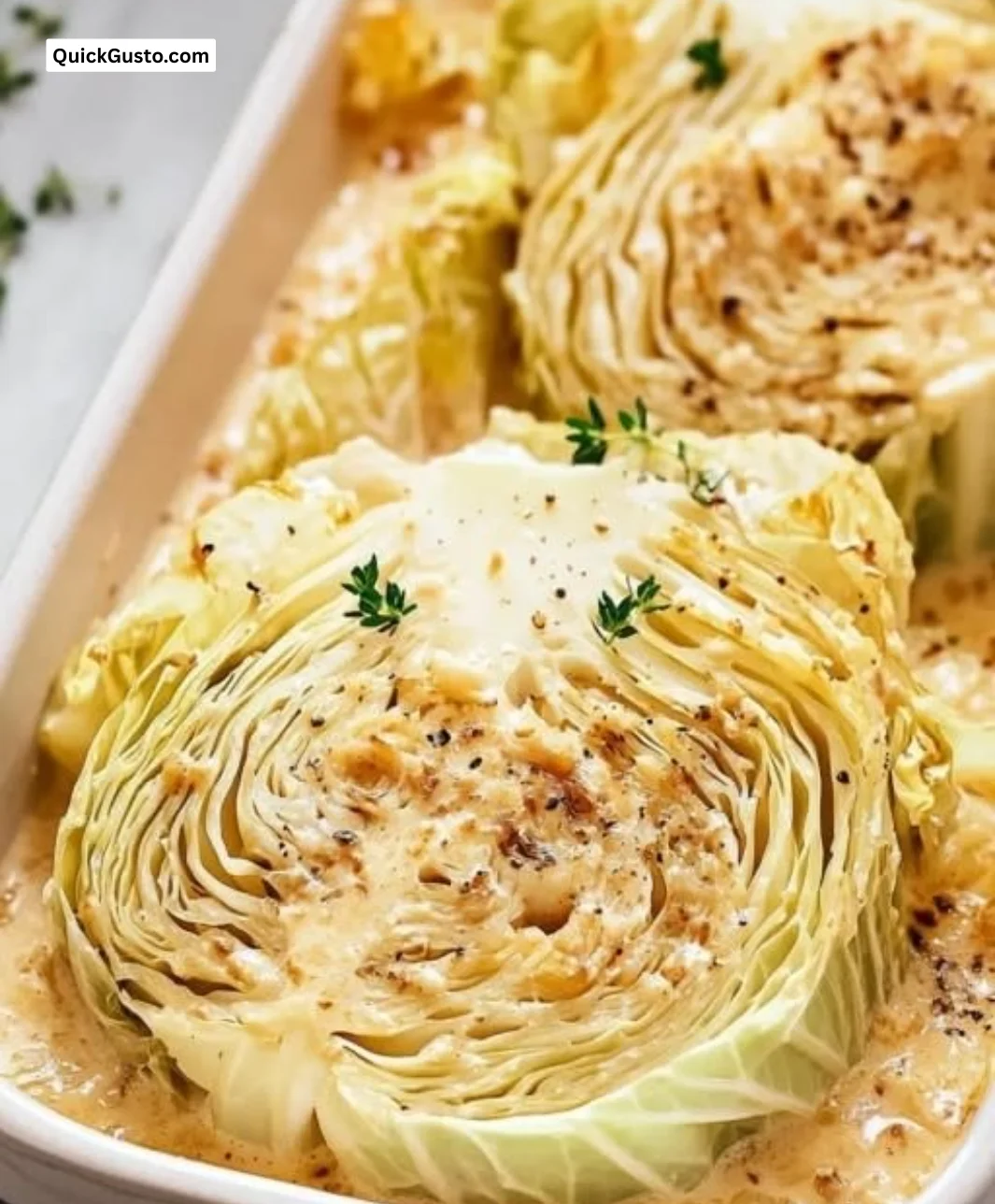 Creamy garlic butter melting cabbage served as a delicious side dish