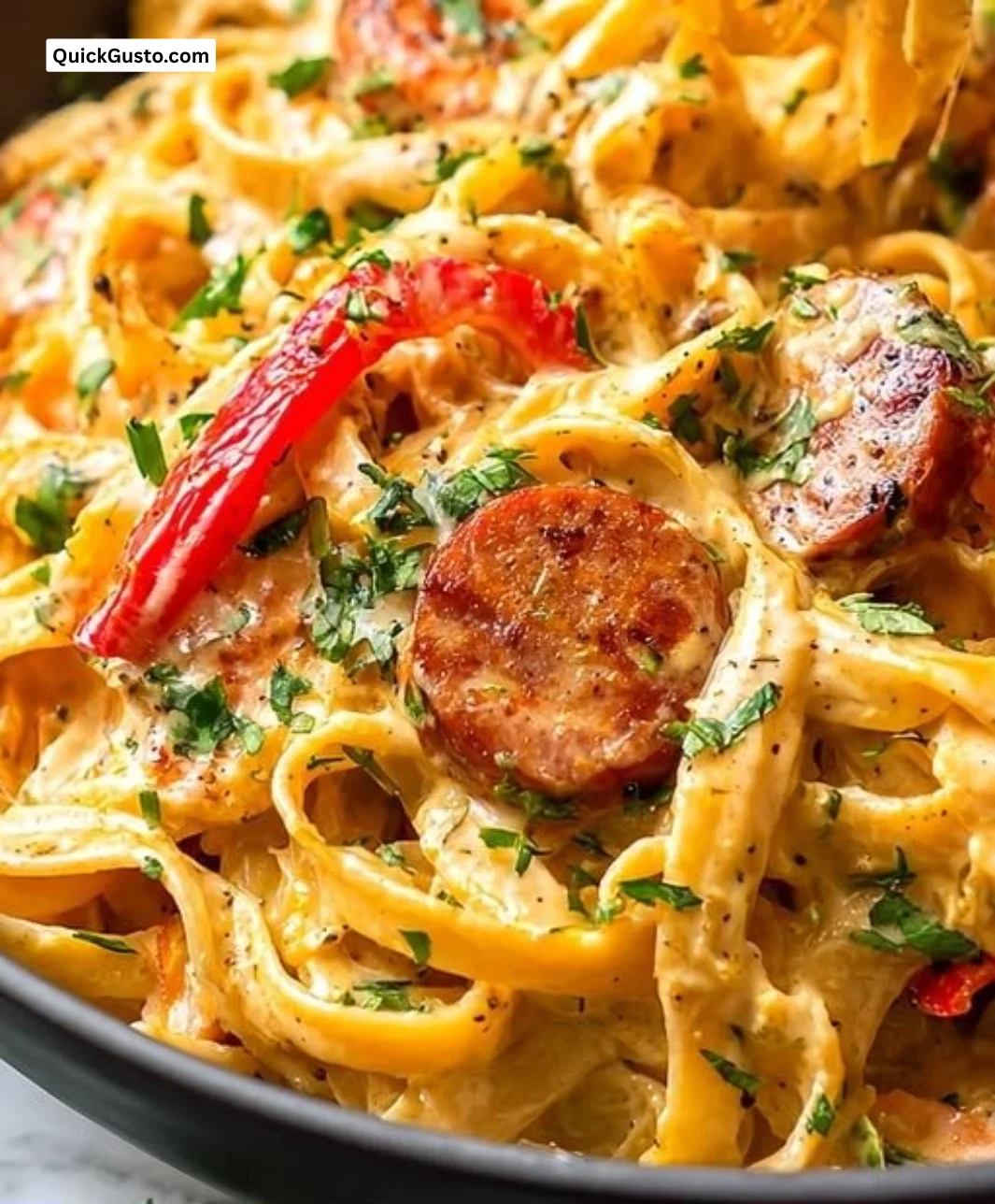 Delicious creamy jambalaya pasta showcasing a blend of Creole and Italian flavors