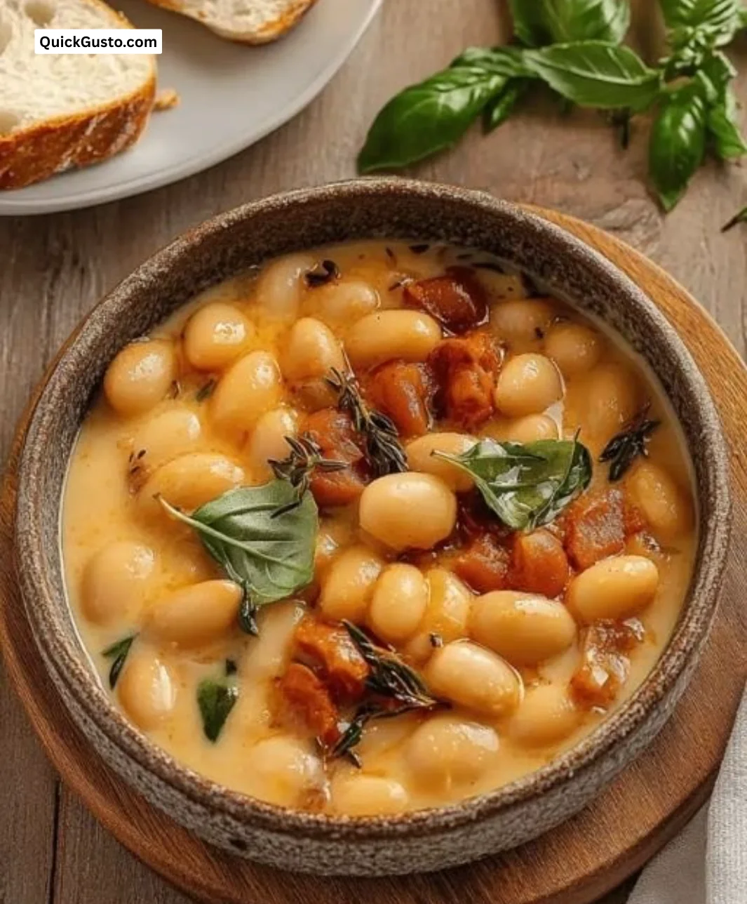 Creamy Tuscan butter beans dish in a serving bowl