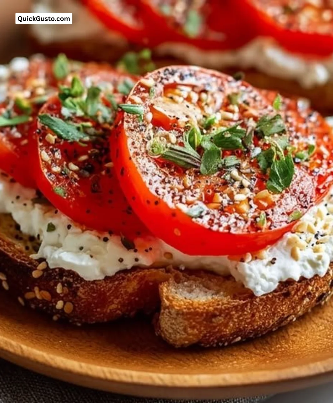 Easy cottage cheese and tomato toast topped with fresh herbs