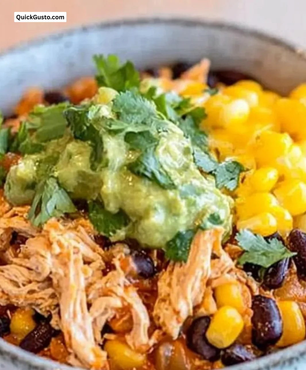 Healthy slow cooker chicken burrito bowl packed with fresh ingredients and flavor