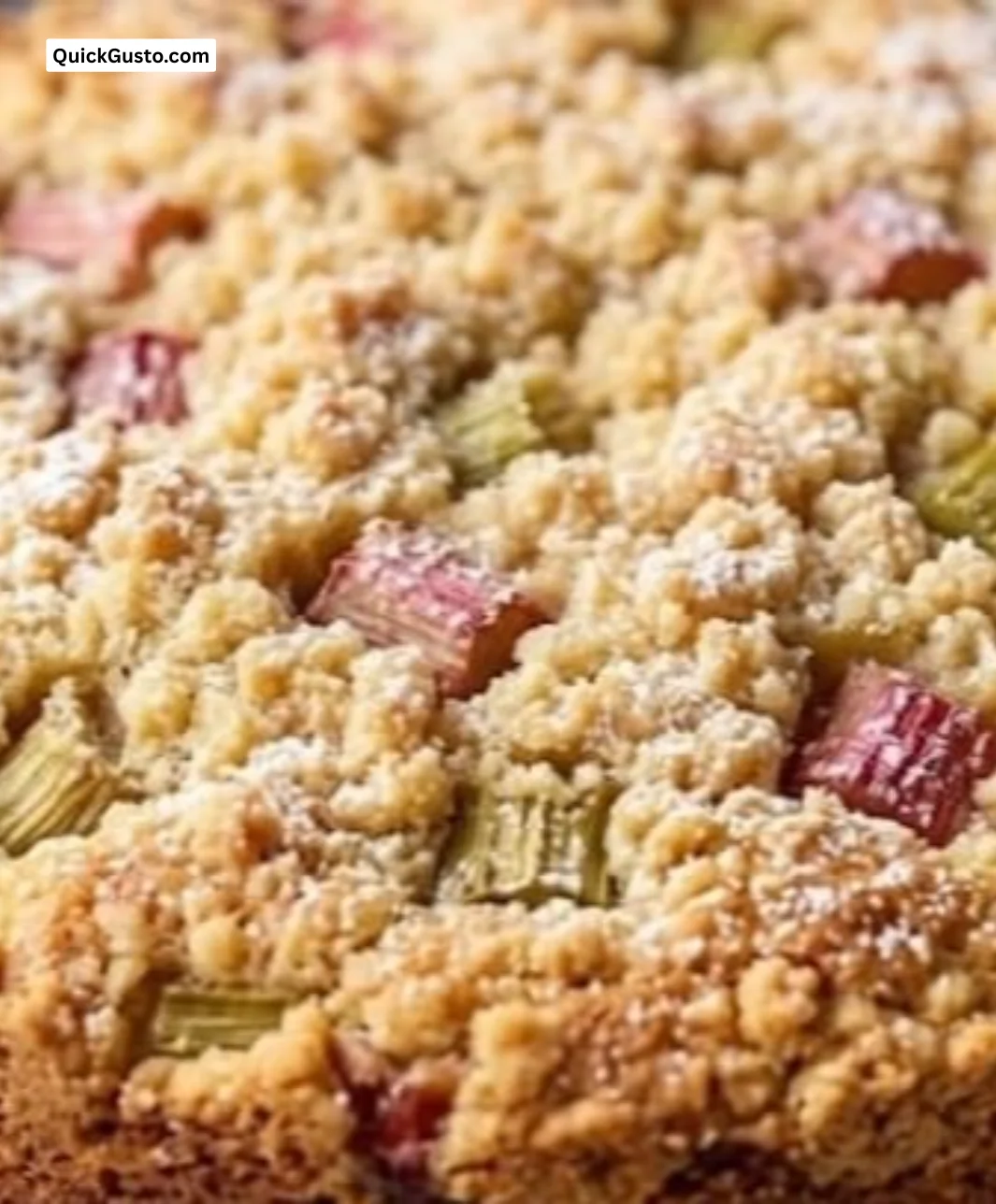 Delicious easy rhubarb coffee cake served on a plate