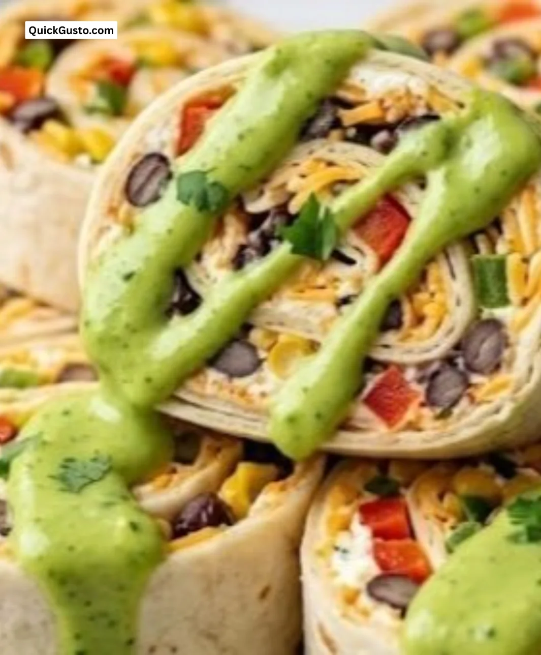 Delicious Mexican fiesta pinwheels rolled up with festive ingredients