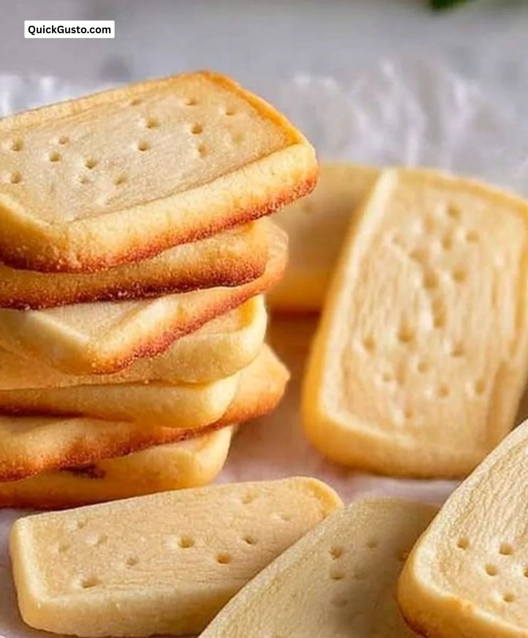 Five-ingredient shortbread cookies on a plate, ready to enjoy.