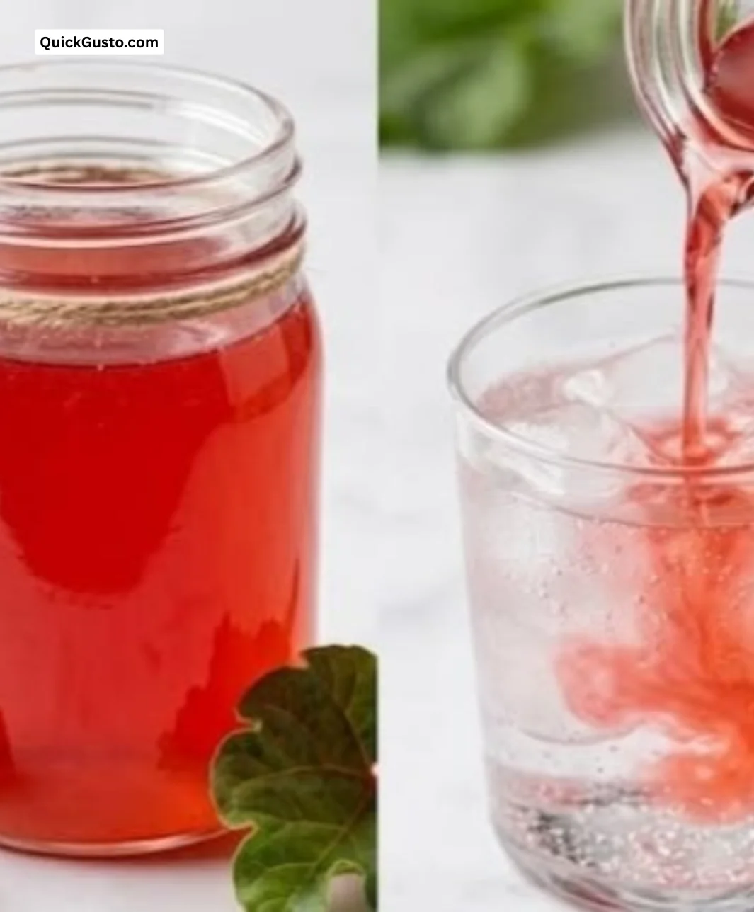 A vibrant fresh rhubarb mocktail served in a glass with garnishes