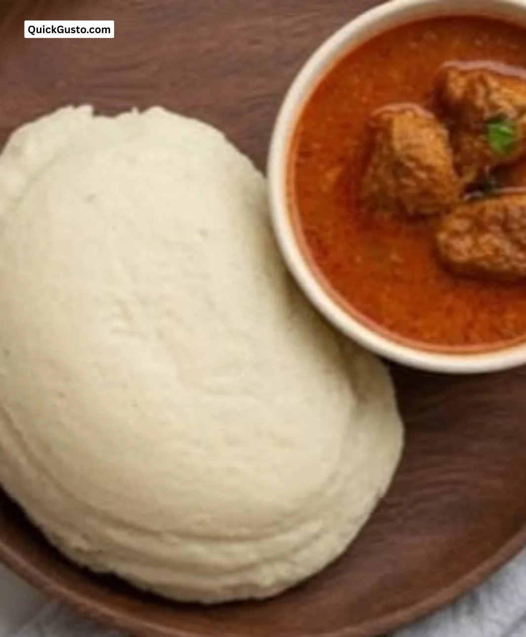 Bowl of Fufu, a traditional African dish made from cassava and plantains.