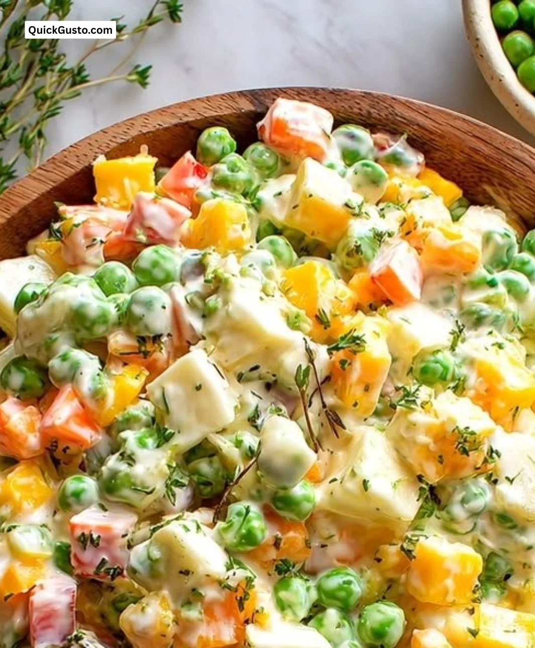 Delicious Irish pea salad with fresh greens and vibrant colors
