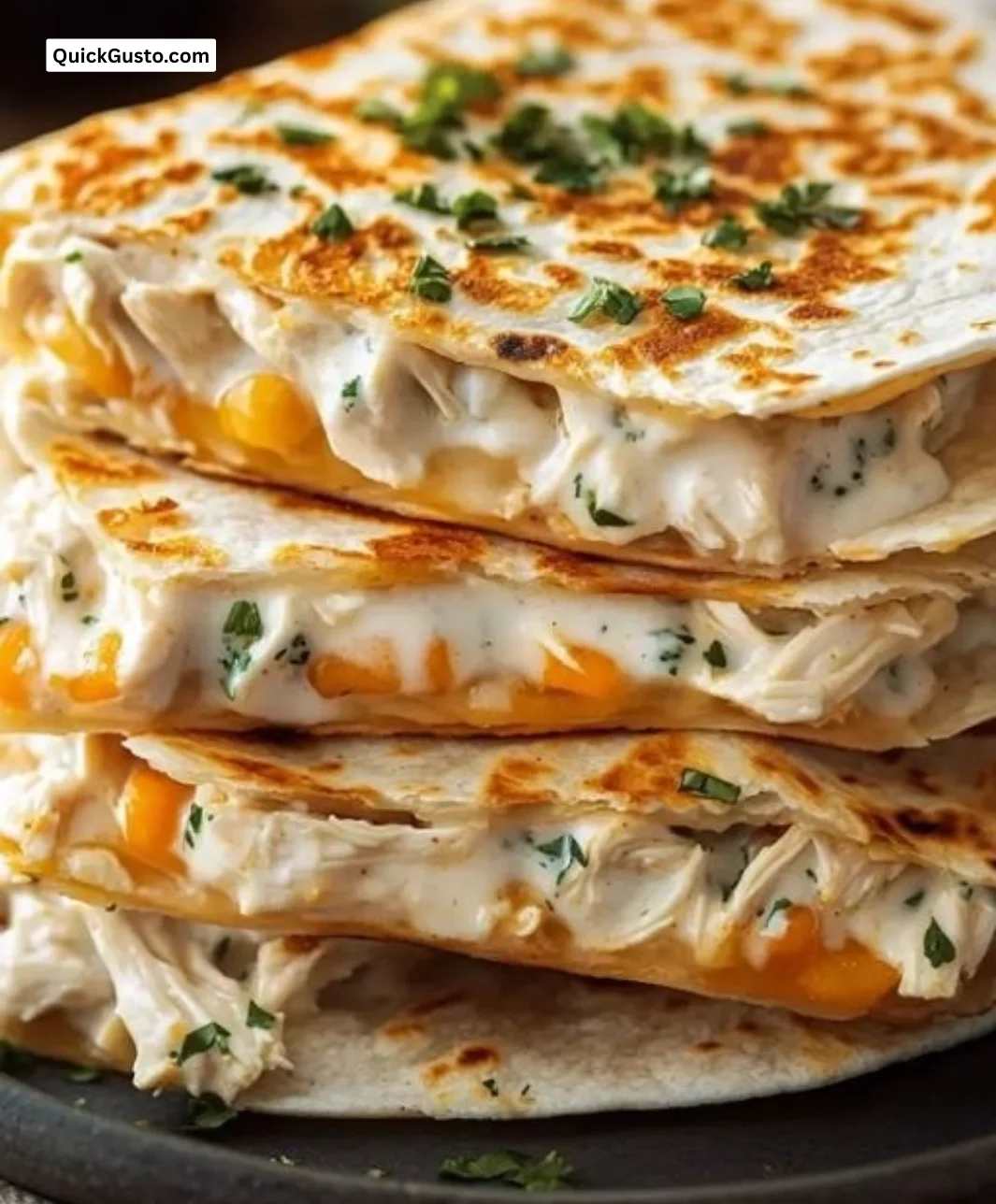High-Protein Chicken Ranch Quesadilla with melted cheese and fresh ingredients