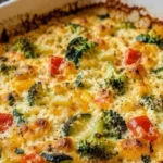 High-protein cottage cheese veggie bake in a rustic dish