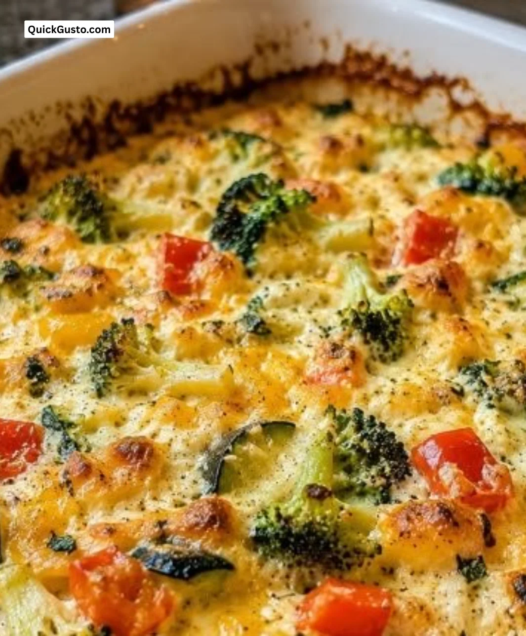 High-protein cottage cheese veggie bake in a rustic dish