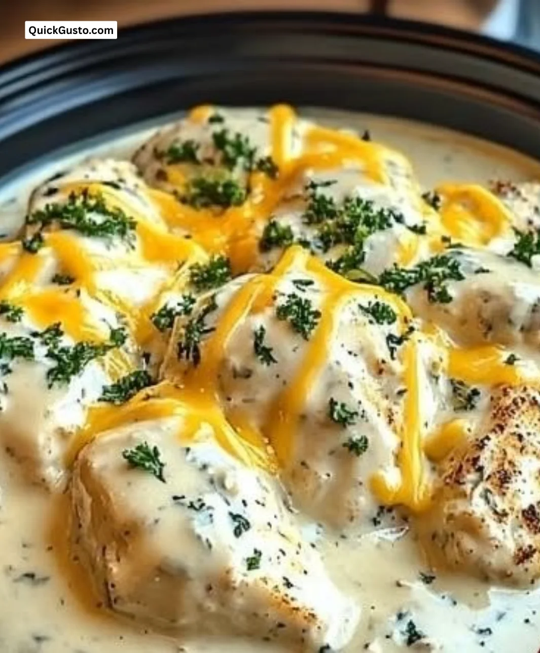 Delicious creamy ranch chicken served with fresh herbs and vegetables