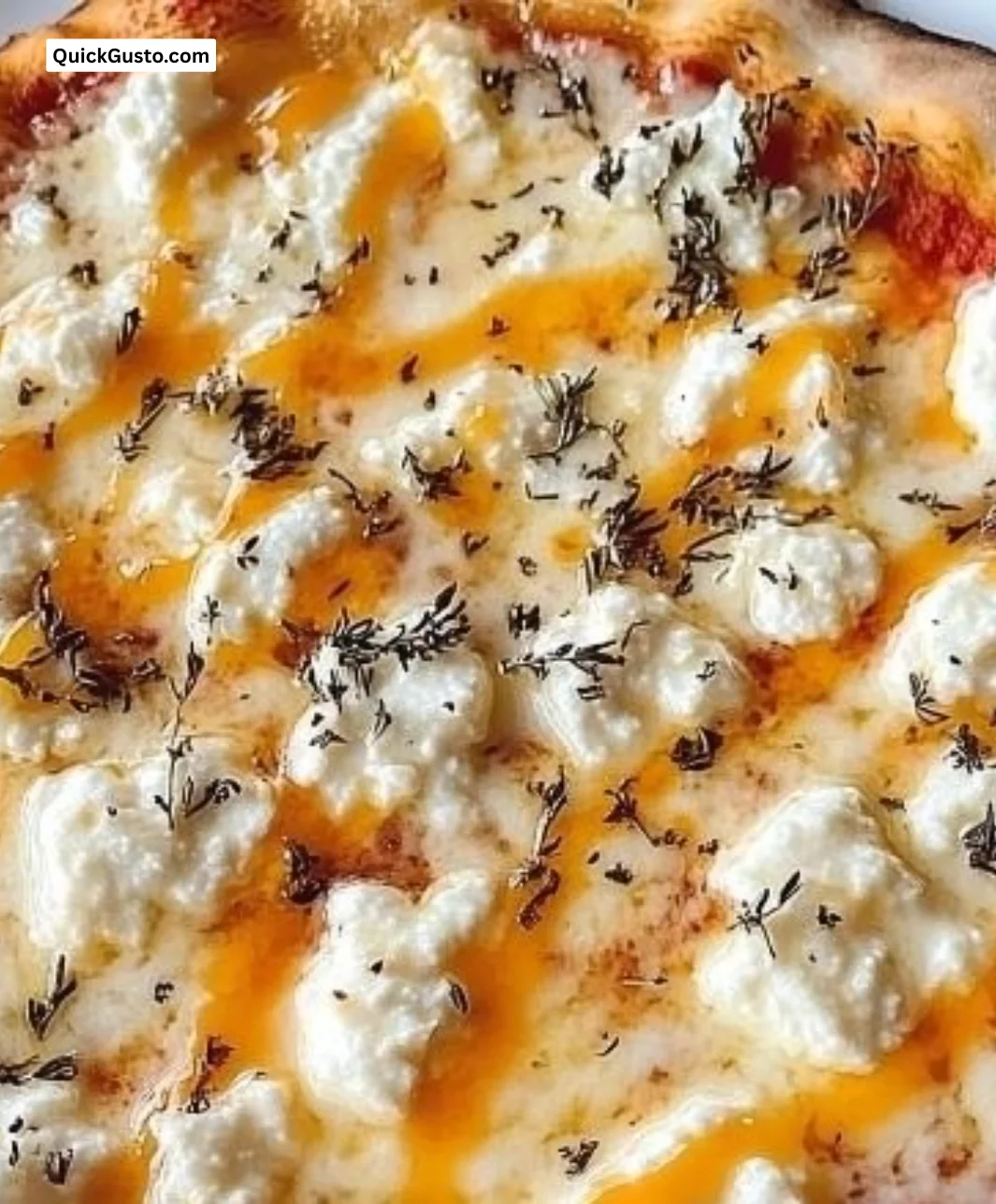 Irresistible hot honey ricotta pizza topped with fresh ingredients and drizzled with honey.