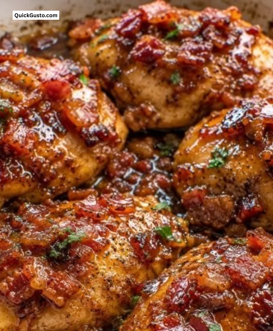 Delicious Maple Garlic Bacon Chicken dish garnished and ready to serve