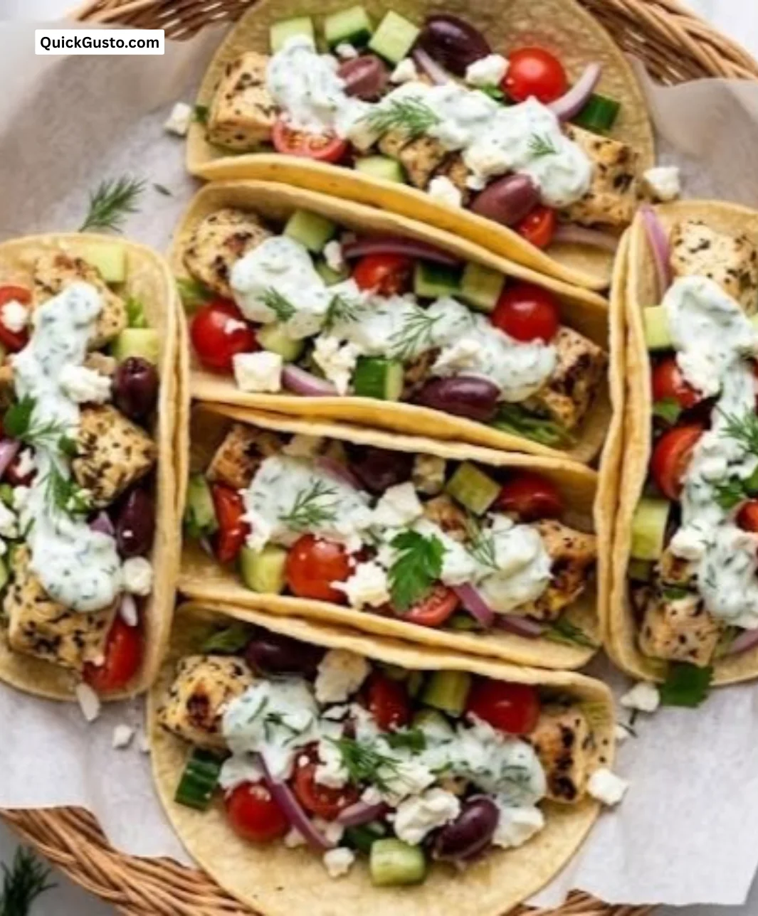 Delicious Mediterranean Chicken Tacos with fresh ingredients in a tortilla