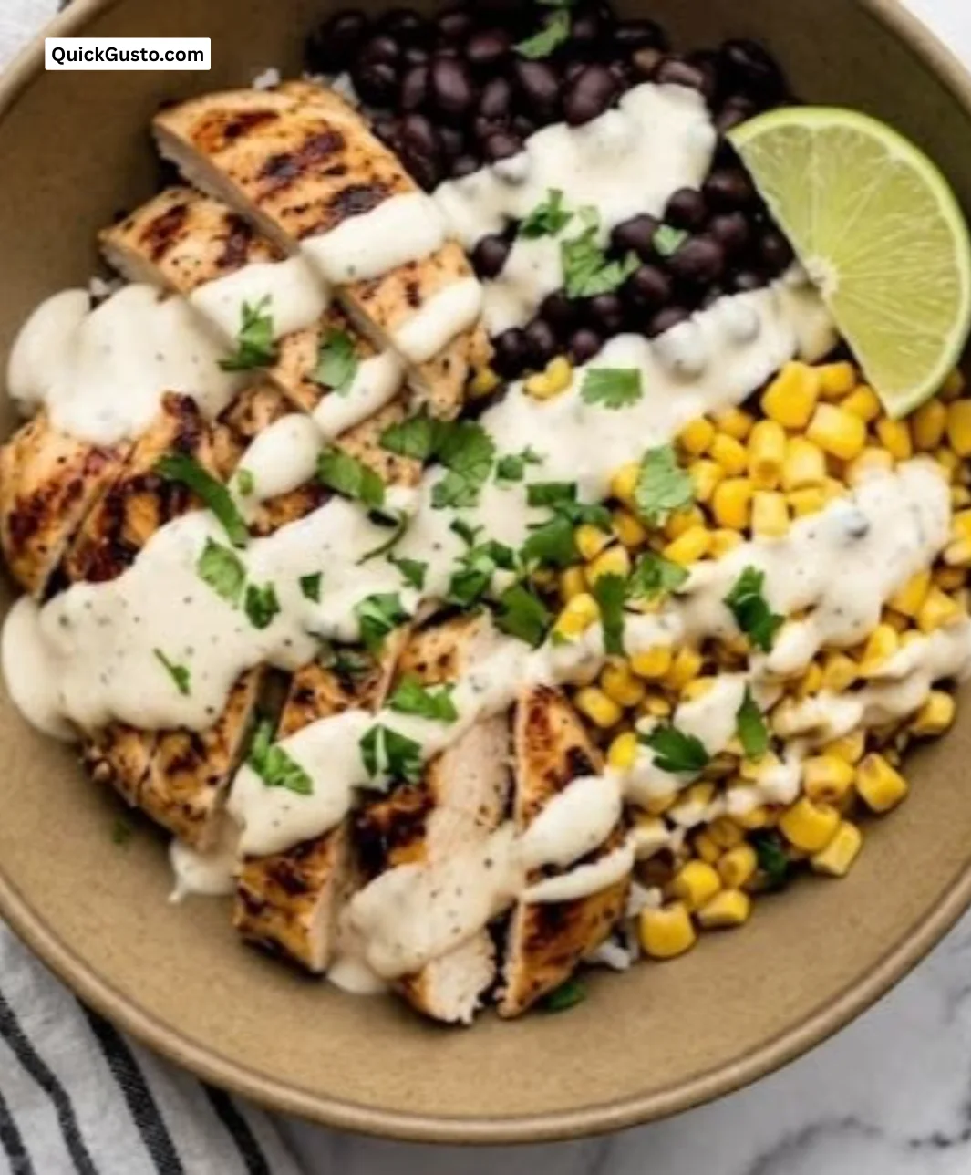 Homemade Mexican white sauce served with tacos and enchiladas