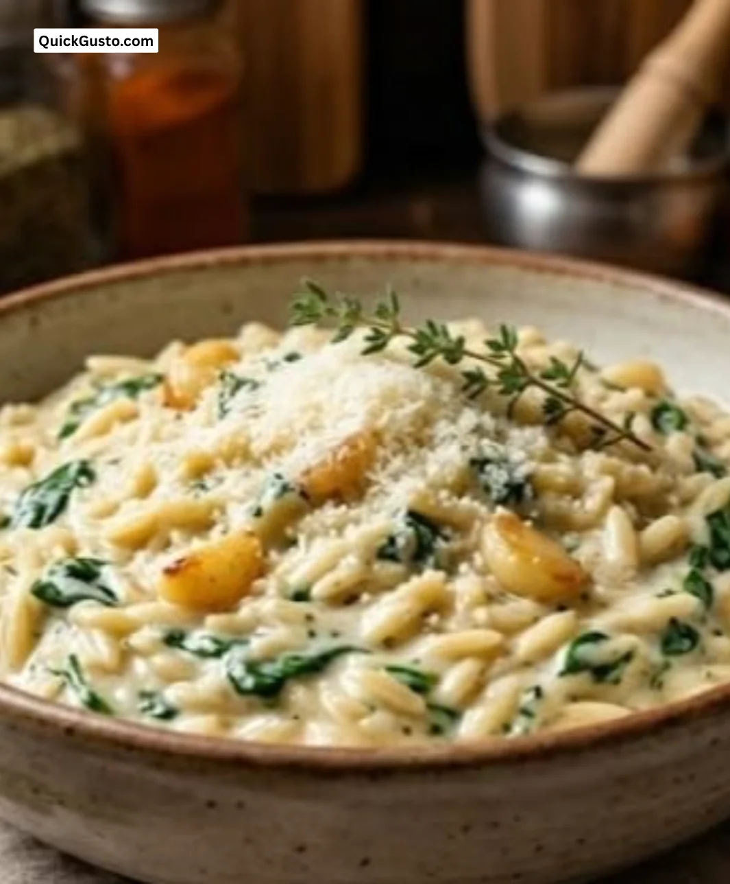 Nutritious orzo bowl with vegetables, lemon, and herbs