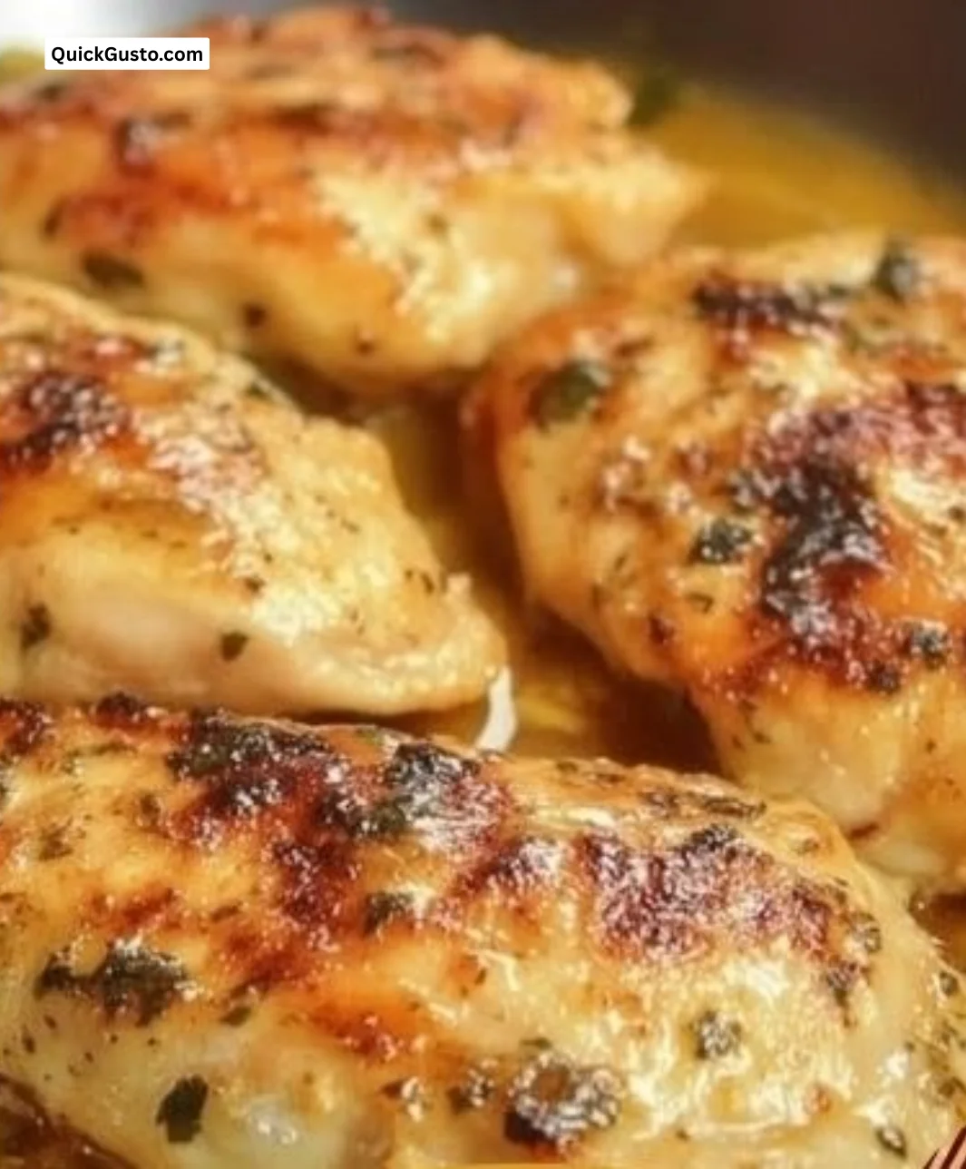 Oven baked honey mustard chicken garnished with herbs ready to serve