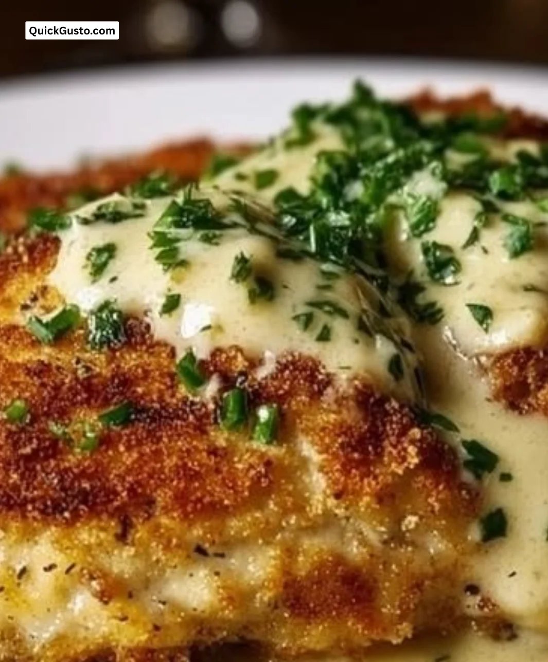Parmesan Crusted Chicken served with Creamy Garlic Sauce