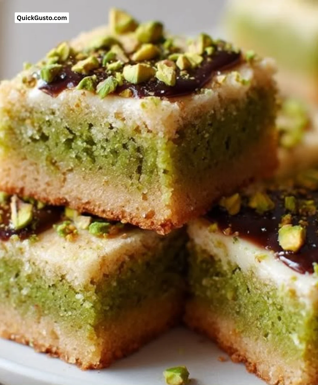 Delicious pistachio cookie bars with a crunchy texture and vibrant green color
