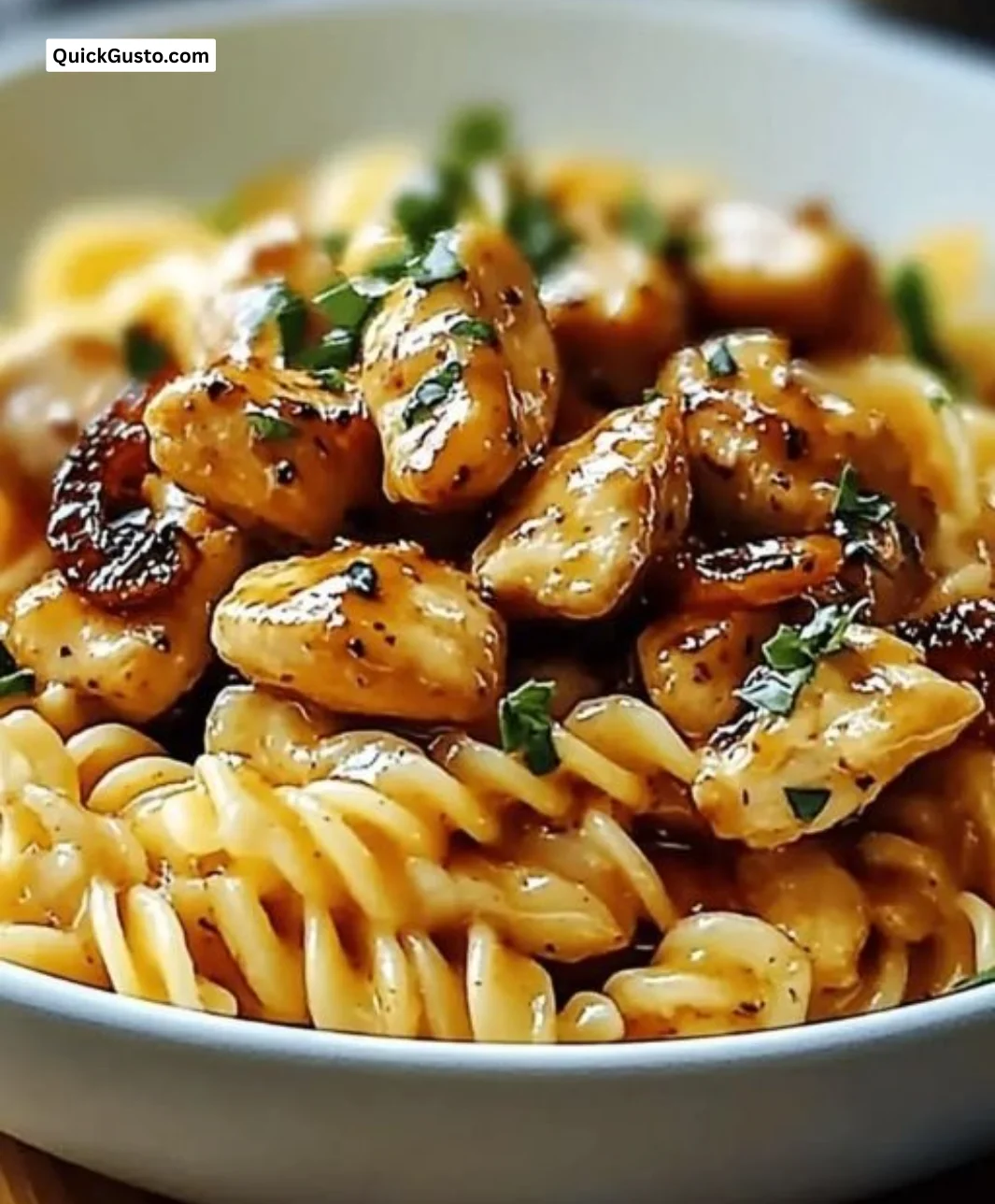 Delicious Honey Pepper Chicken Pasta topped with fresh herbs and spices