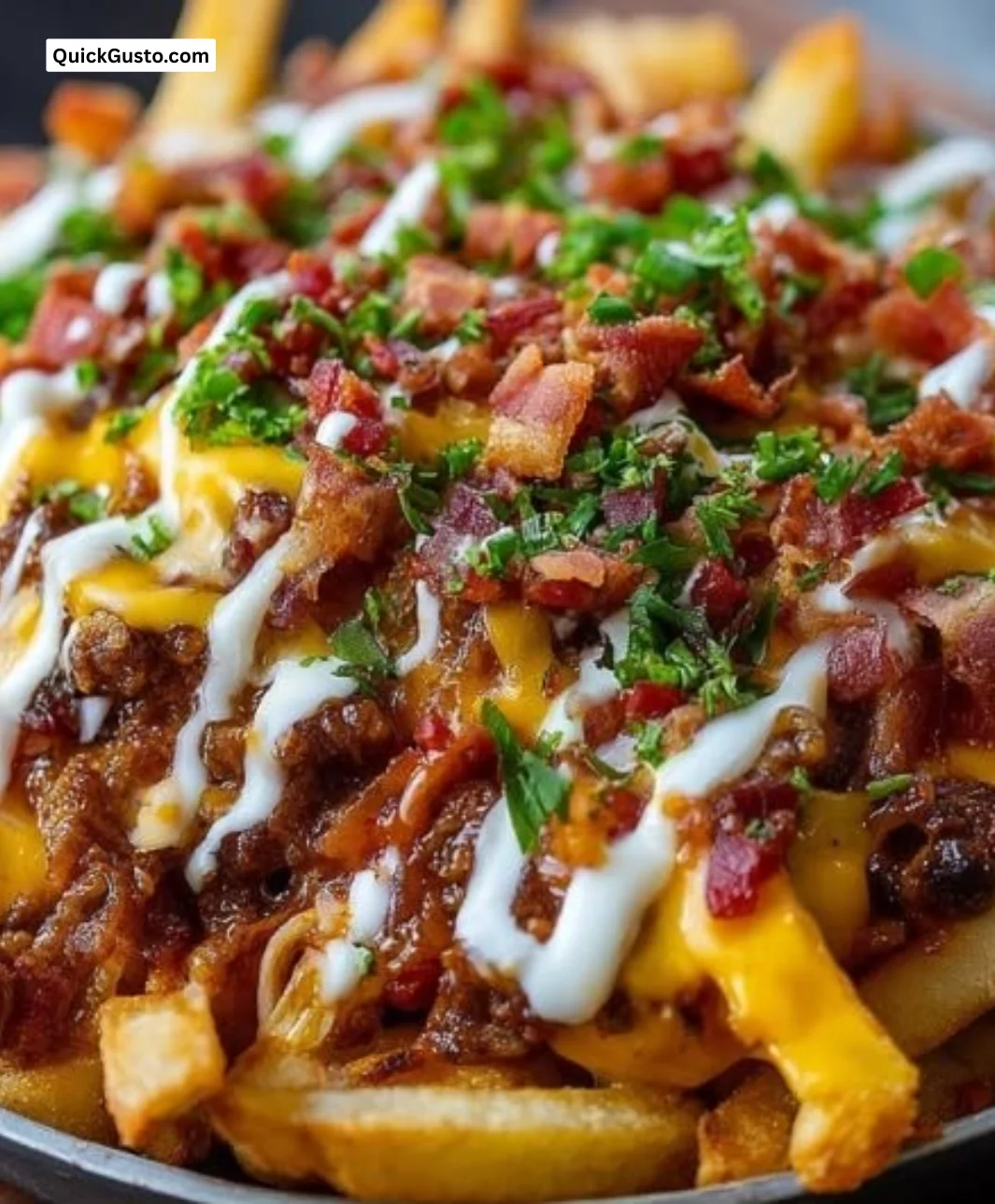 Delicious loaded fries topped with cheese and toppings, ready in 20 minutes.